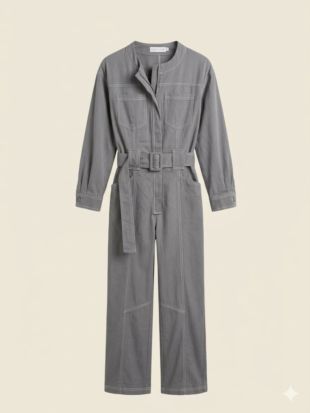 CHICWAYS / Utility Belted Jumpsuit - Gray / S / NWT / 17”-ptp/ inseam -31”